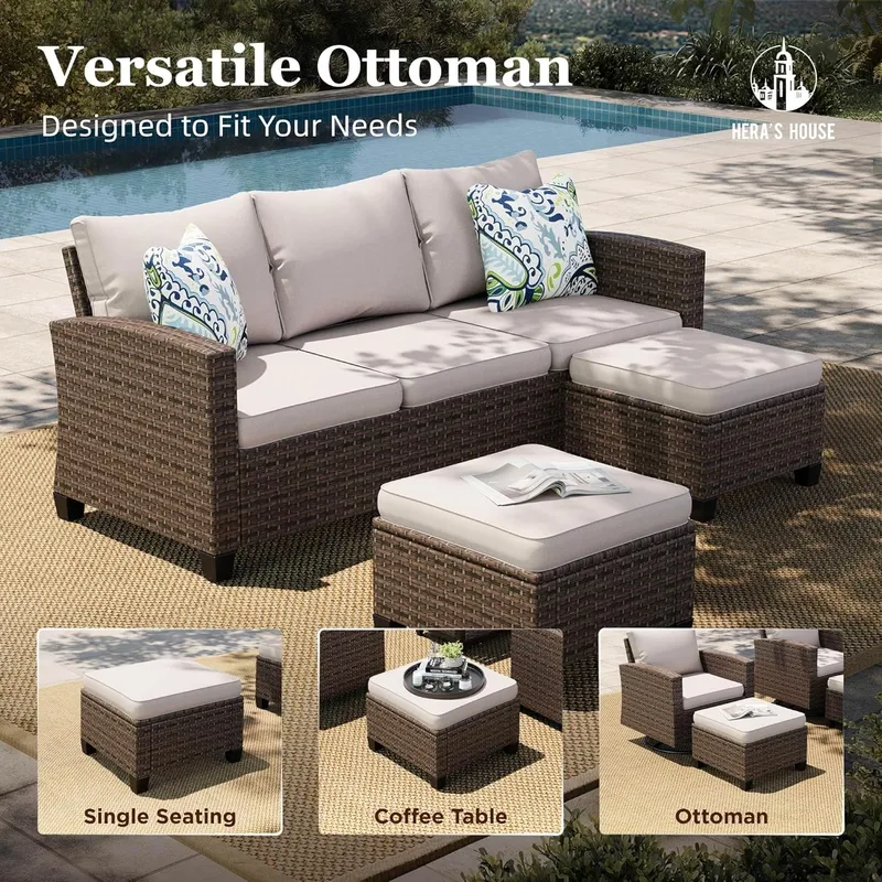 HERA’S HOUSE 6 Pieces Outdoor Wicker Sectional Conversation Sofa Sets